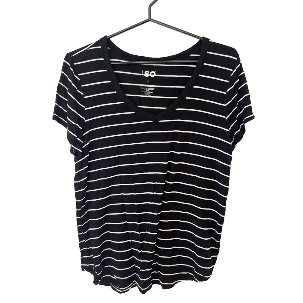 SO Black & White‎ Stripe Short Sleeve Neckline T-Shirt